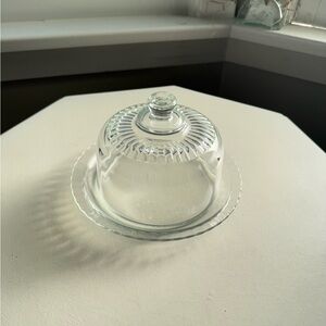 Vintage French glass cloche with matching plate